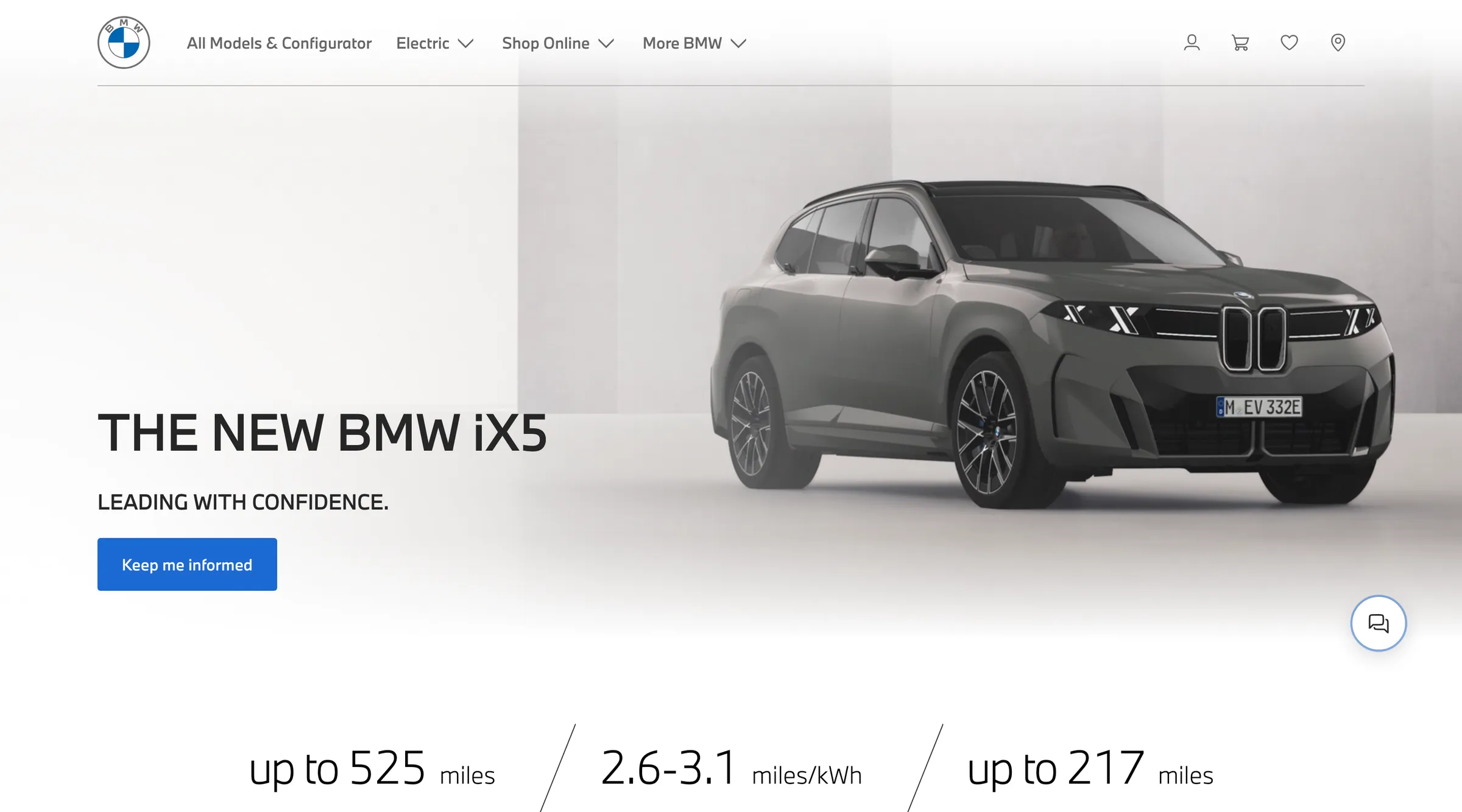 the ix5 model page, hero with range and consumption
