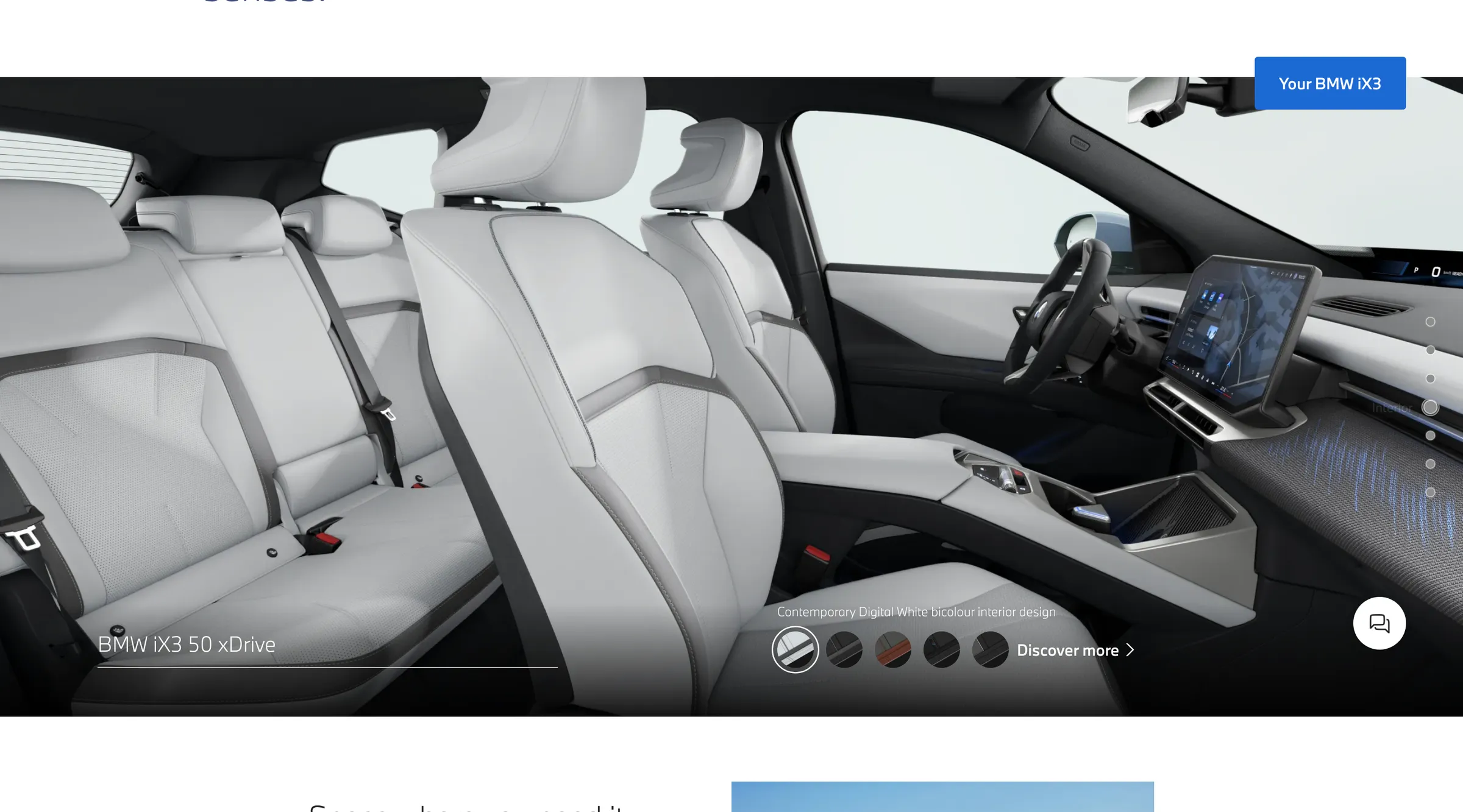 interior stage, the ix3 cabin with the interior swatches
