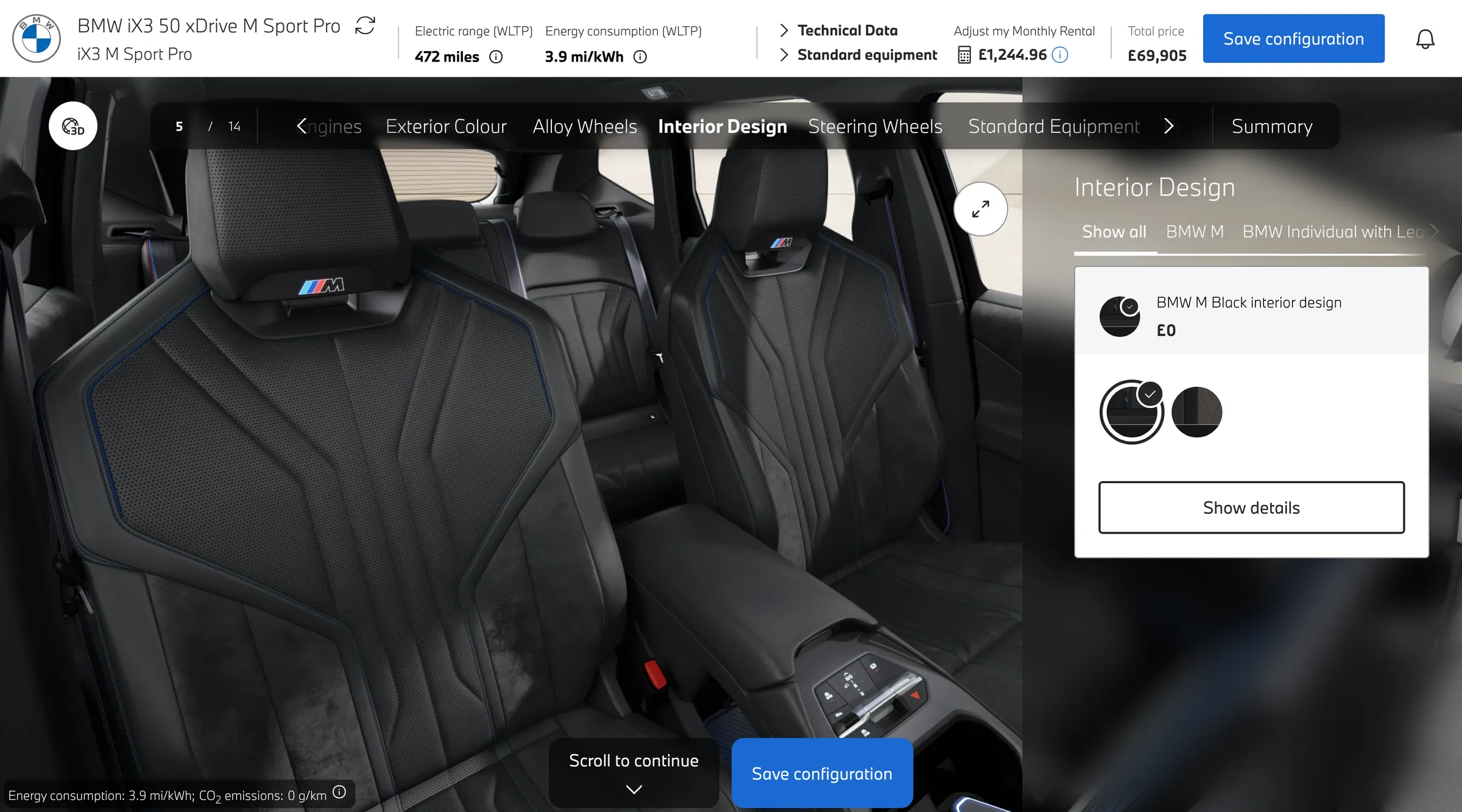 configurator step five, interior design with the m black option