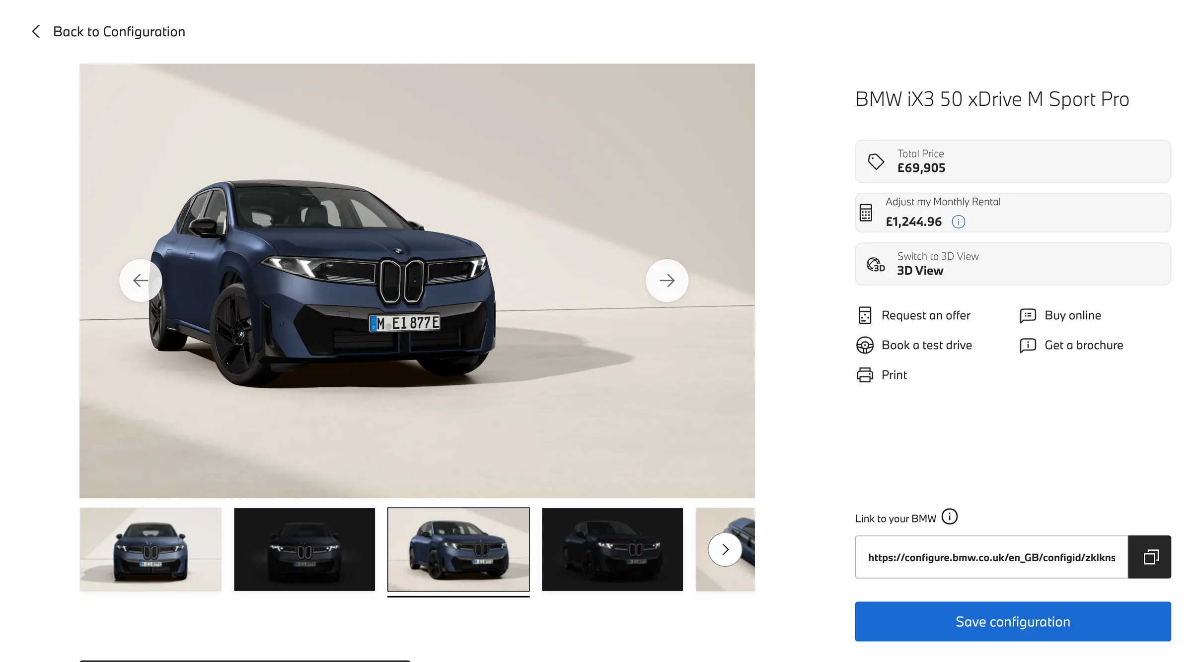 the summary, gallery view with total price and monthly rate