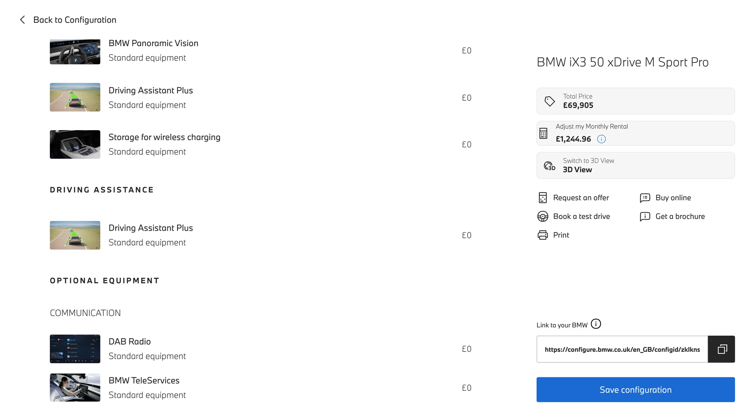 the summary, the list of interior and optional equipment